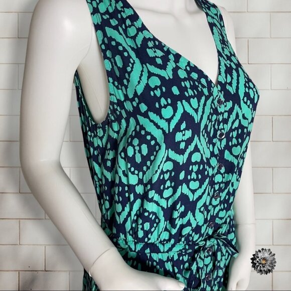 GEOMETRIC Sleeveless Maxi Dress by Gap in Green and Blue Size Medium - Picture 2 of 14